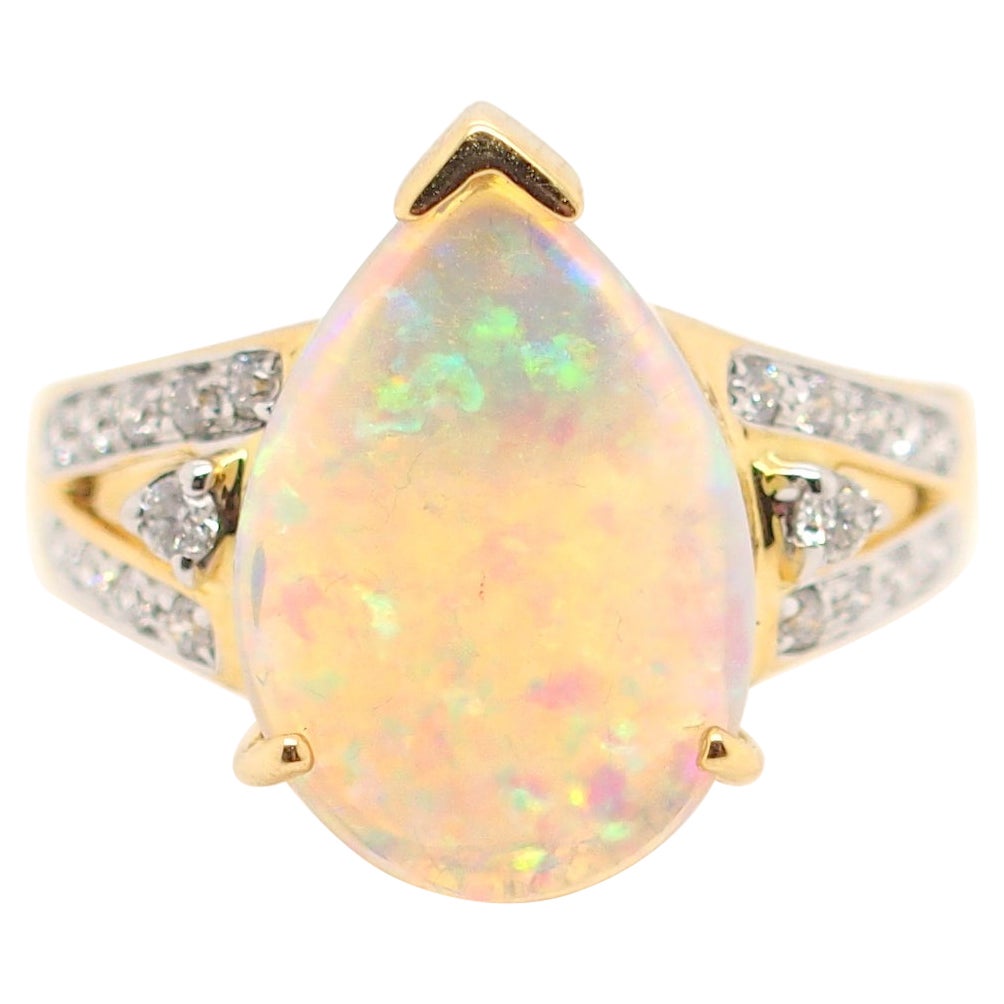 Solid Australian Opal Diamond Ring 18k Yellow Gold For Sale