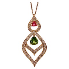 Peridot, Pink Tourmaline and Diamond Lantern Style Necklace