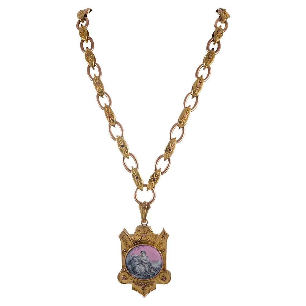 English Victorian “Lover of Animals” Two Color Gold Miniature Picture Locket