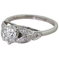 Art Deco 0.68 Carat Old Cut Diamond Platinum Engagement Ring