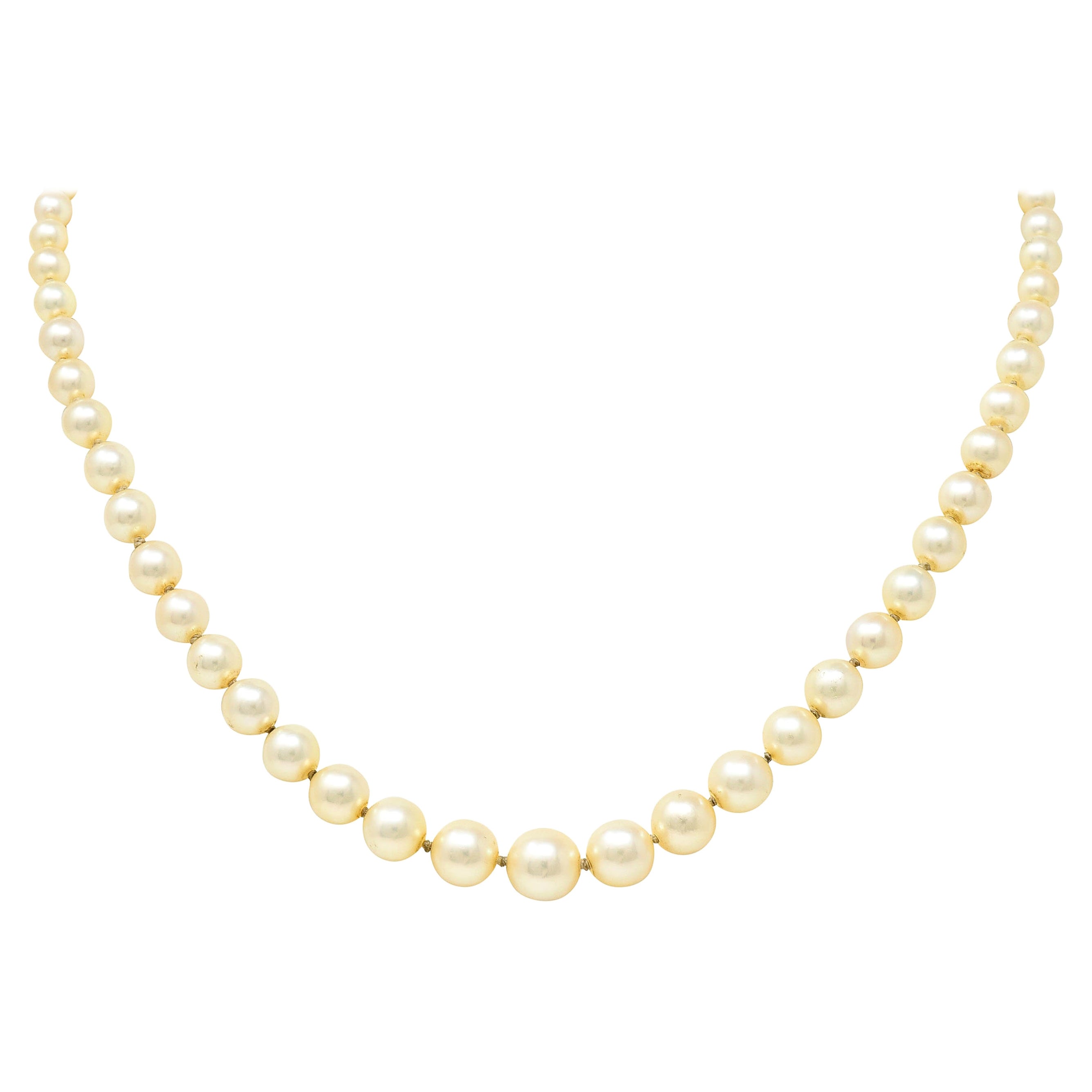 1930's Art Deco Diamond Pearl Platinum Strand Necklace