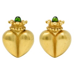 Boucles d'oreilles cœur couronne en or 18 carats Vahe Naltchayan Diopside