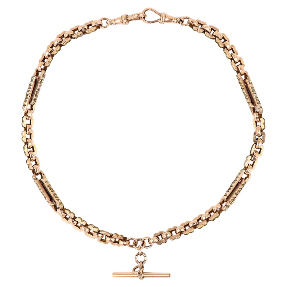 Victorian 9ct Rose Gold Fancy Link Double Albert Chain, 16", Circa 1900
