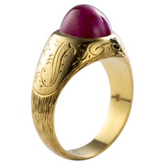 Retro Ruby Cabochon Ring Midcentury Certified 