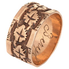 Antique Victorian Ivy Leaf Pattern Ring Wide Wedding Band 10k Rose Gold