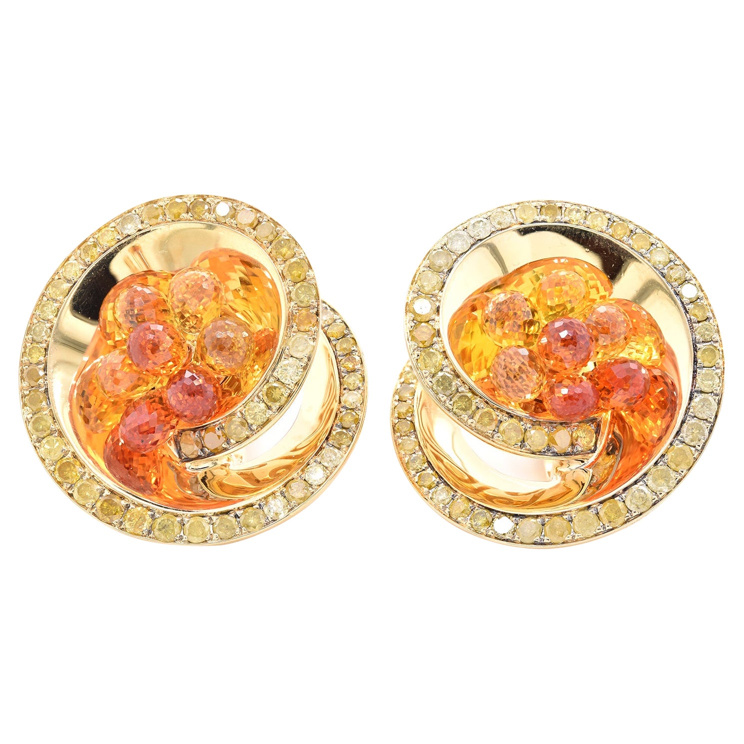 de Grisogono 18 Karat Yellow Gold Citrine and Yellow Diamond Swirl Earrings