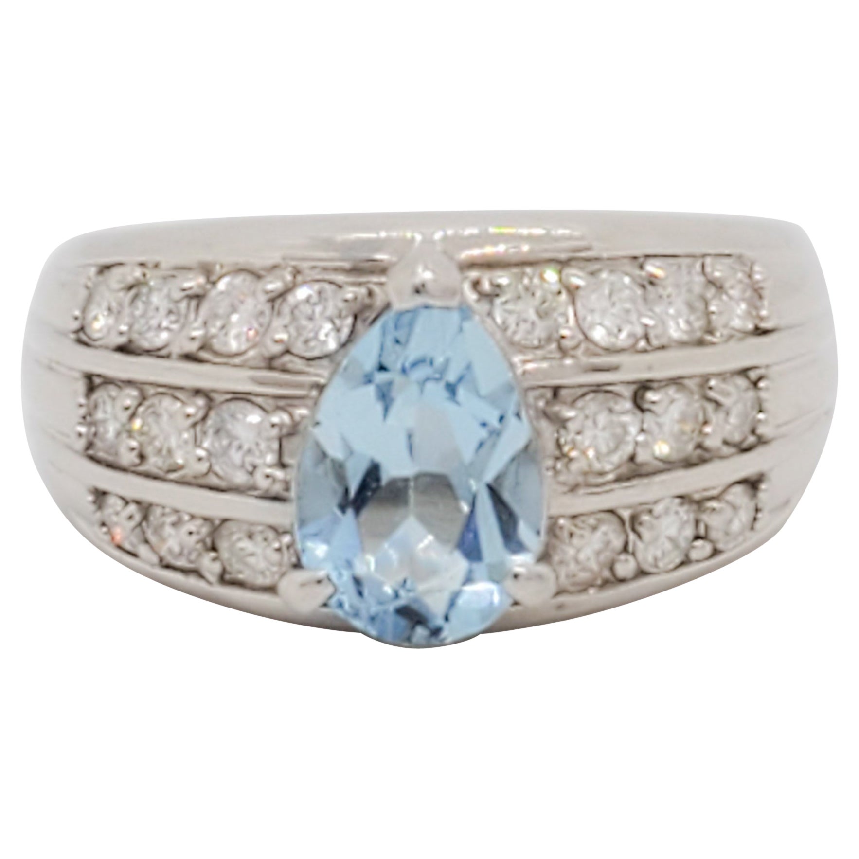 Aquamarine Pear and White Diamond Ring in Platinum