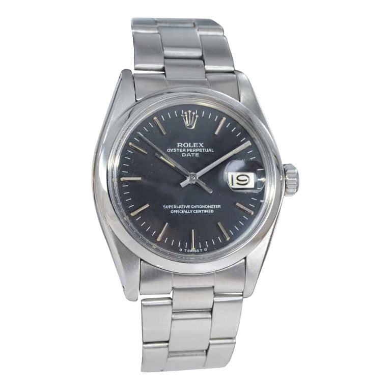 Rolex Steel Oyster Perpetual Date with Original Black Dial, circa 1970s For Sale