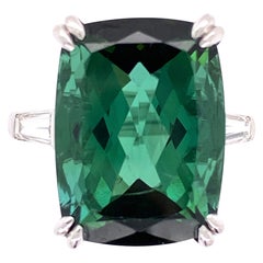 12.26 Carat Green Tourmaline Diamond Platinum Cocktail Ring Estate Fine Jewelry