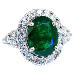6.68ct Natural Vivid Green Emerald Diamonds Cluster Halo Ring 14kt