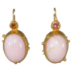 Antique Opal Pink Sapphire 22 Karat Gold One-of-a-Kind Dangle Drop Earrings