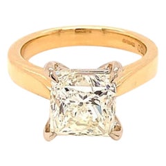 Bague solitaire en or jaune 18 carats avec diamants taille princesse certifiés EDR de 3,65 carats