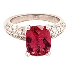 Bague en or 14 carats avec tourmaline rubellite et diamants de 6,75 carats, certifiée TCW pour femmes