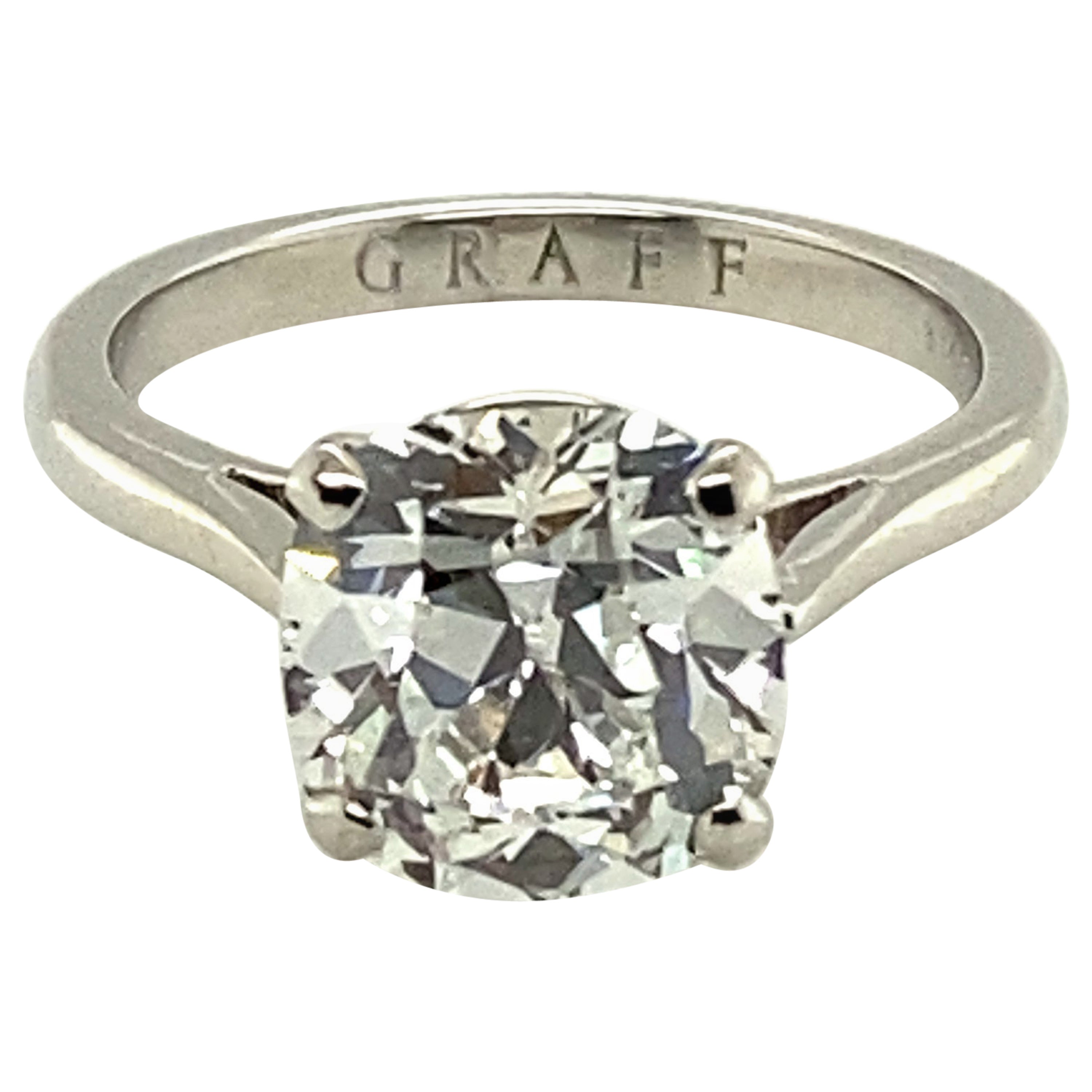 Graff Ring in 18 Karat White Gold Set with a 3.14 Ct Cushion-Shaped Diamond
