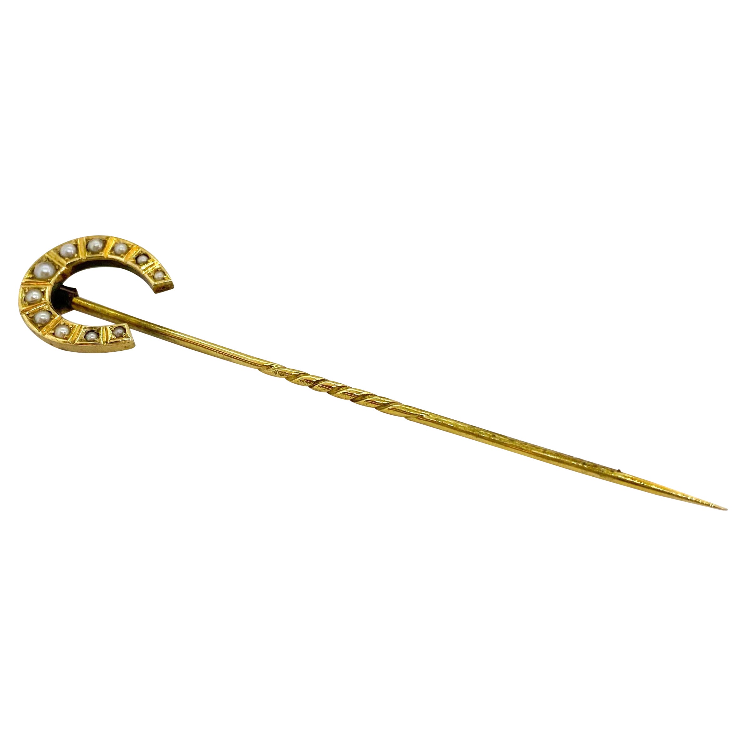 Stickpin 14 Karat Yellow Gold and Pearl For Sale