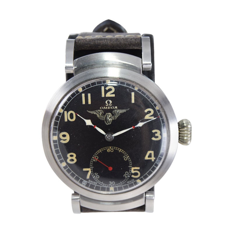 Omega Steel Custom Cased Oversized Wrist Watch Movement from 1900's