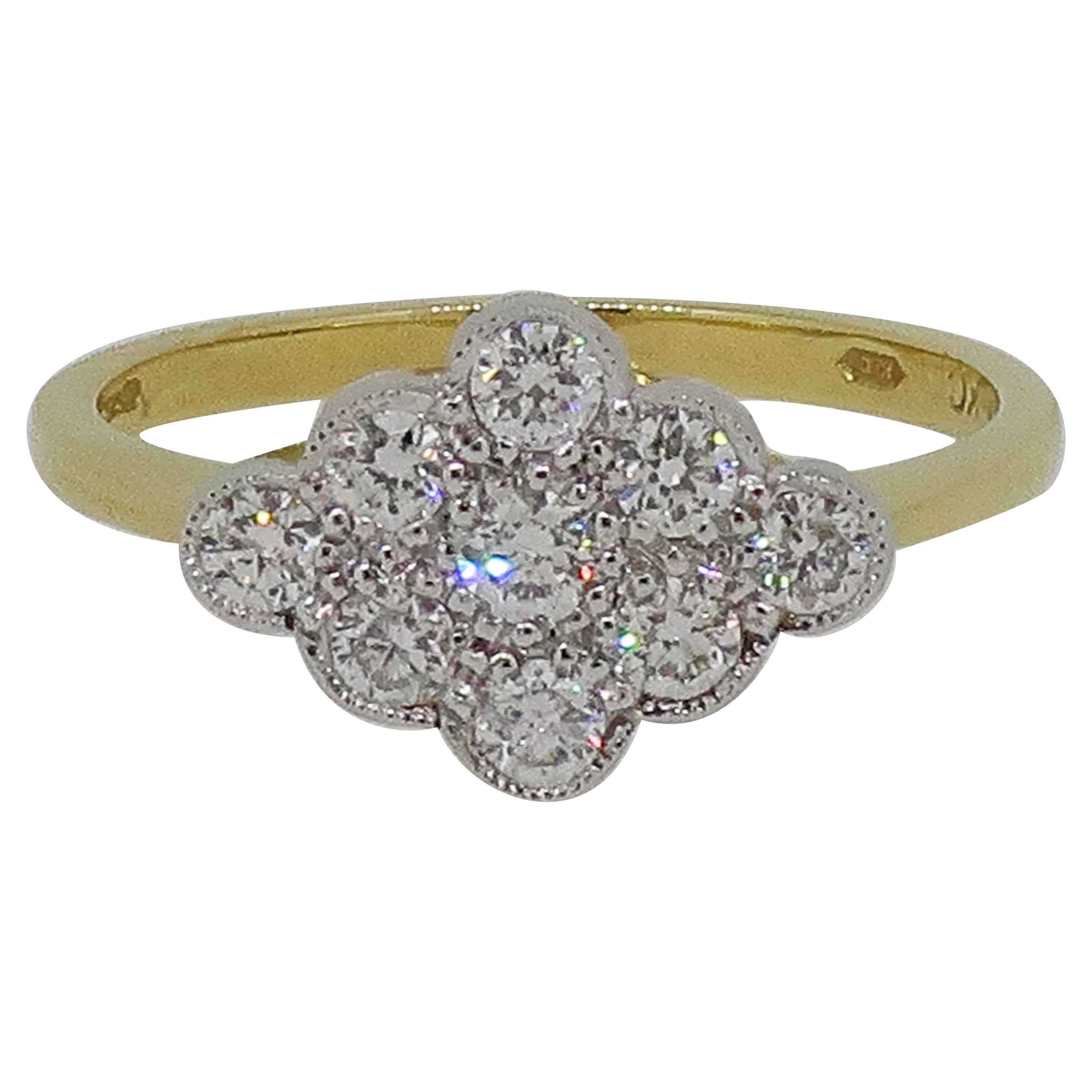 Diamond Edwardian Style Cluster Ring 18 Karat Yellow and White Gold