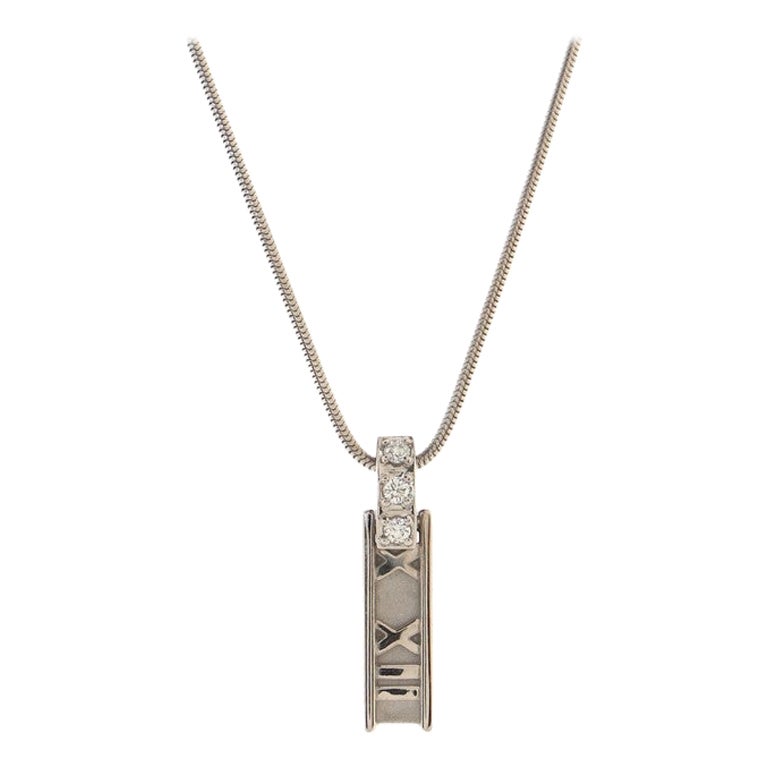 Tiffany & Co. Atlas Bar Pendant Necklace 18K White Gold with Diamonds