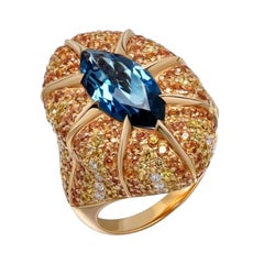 Impressive Unique Topaz Yellow Sapphire Diamonds Yellow 18K Gold Ring for Her