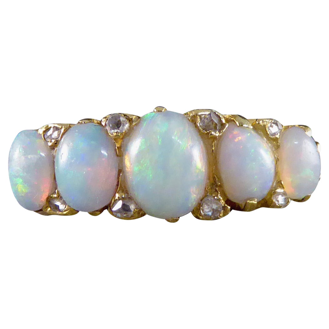 Late Victorian to Edwardian Five Stone Opal Ring in 18ct Yellow Gold