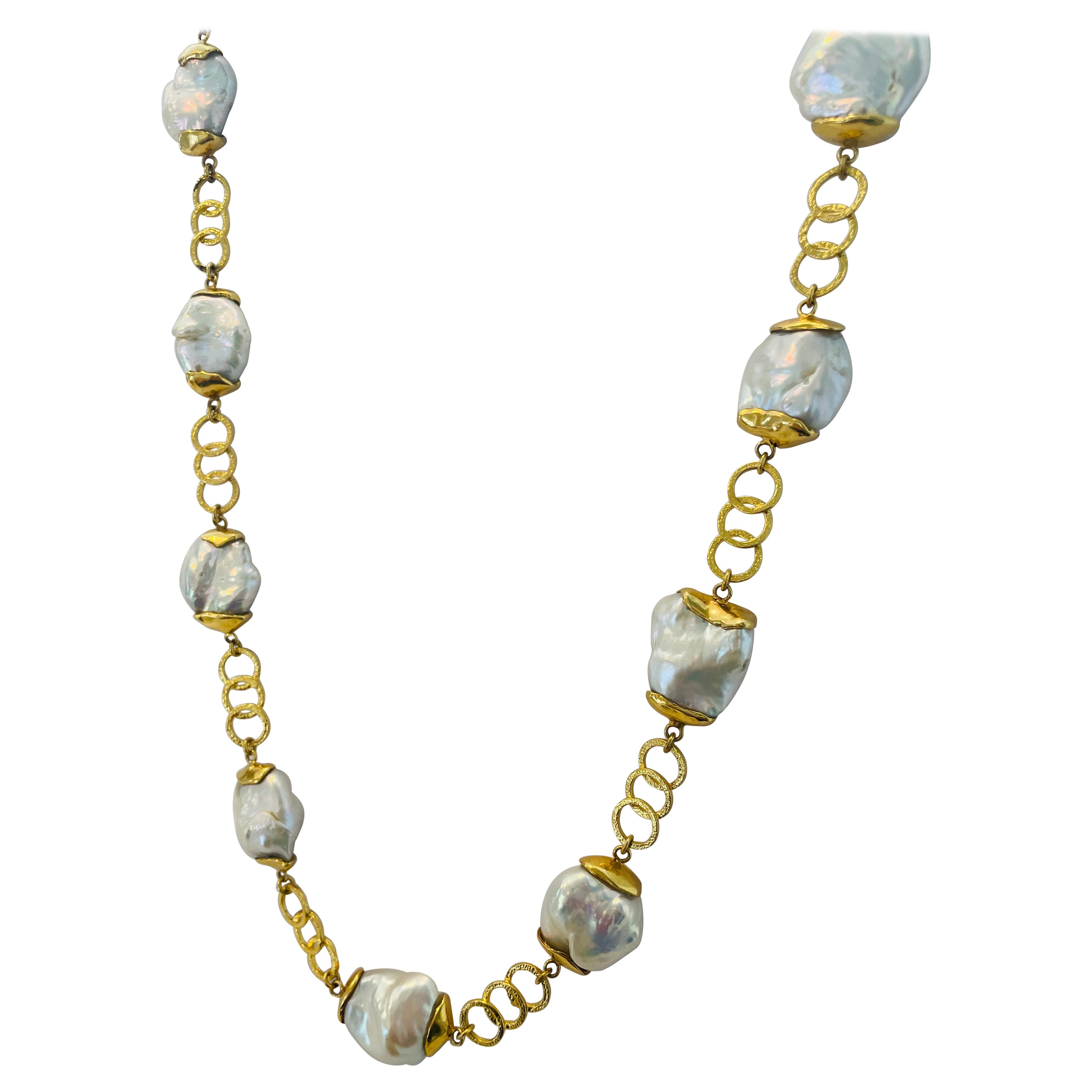 22k Gold and Baroque Pearl Necklace by Tagili For Sale