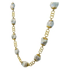 22k Gold and Baroque Pearl Necklace by Tagili