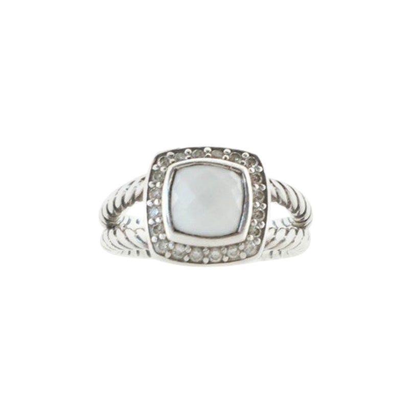 David Yurman Albion Ring Sterling Silver with Mother of Pearl and Diamonds Small