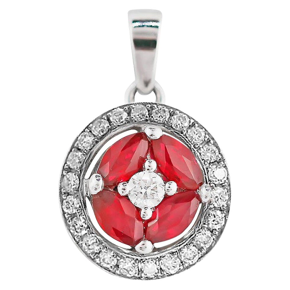 Impressive Red Ruby White Diamond White Gold Every Day Pendant