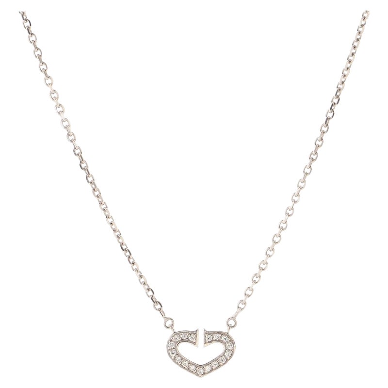 Cartier C Heart de Cartier Pendant Necklace 18K White Gold with Pave Diamonds For Sale