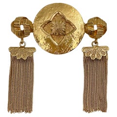 Vintage Yves Saint Laurent Gold Tone Tassel Brooch Pendant