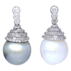 South Sea Tahitian Pearls Diamond Earrings, 1990
