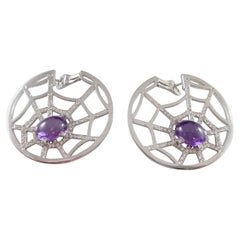 Vintage Chaumet Attrape-Moi Earrings, Diamond Set Spider's Web with Amethyst Spider