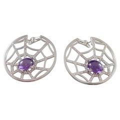 Vintage Chaumet Attrape-Moi Earrings, Diamond Set Spider's Web with Amethyst Spider