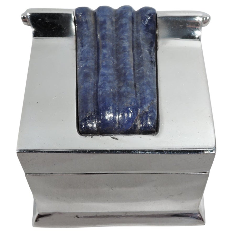 Brazilian Modern Classical Silver and Lapis Lazuli Pillbox by Vancox