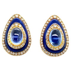 Pair of Sapphire Diamond Lapis Lazuli Ear Clips by Bulgari in Yellow Gold 18K