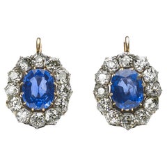 Sapphire and Diamond Cluster Earrings, circa 1890