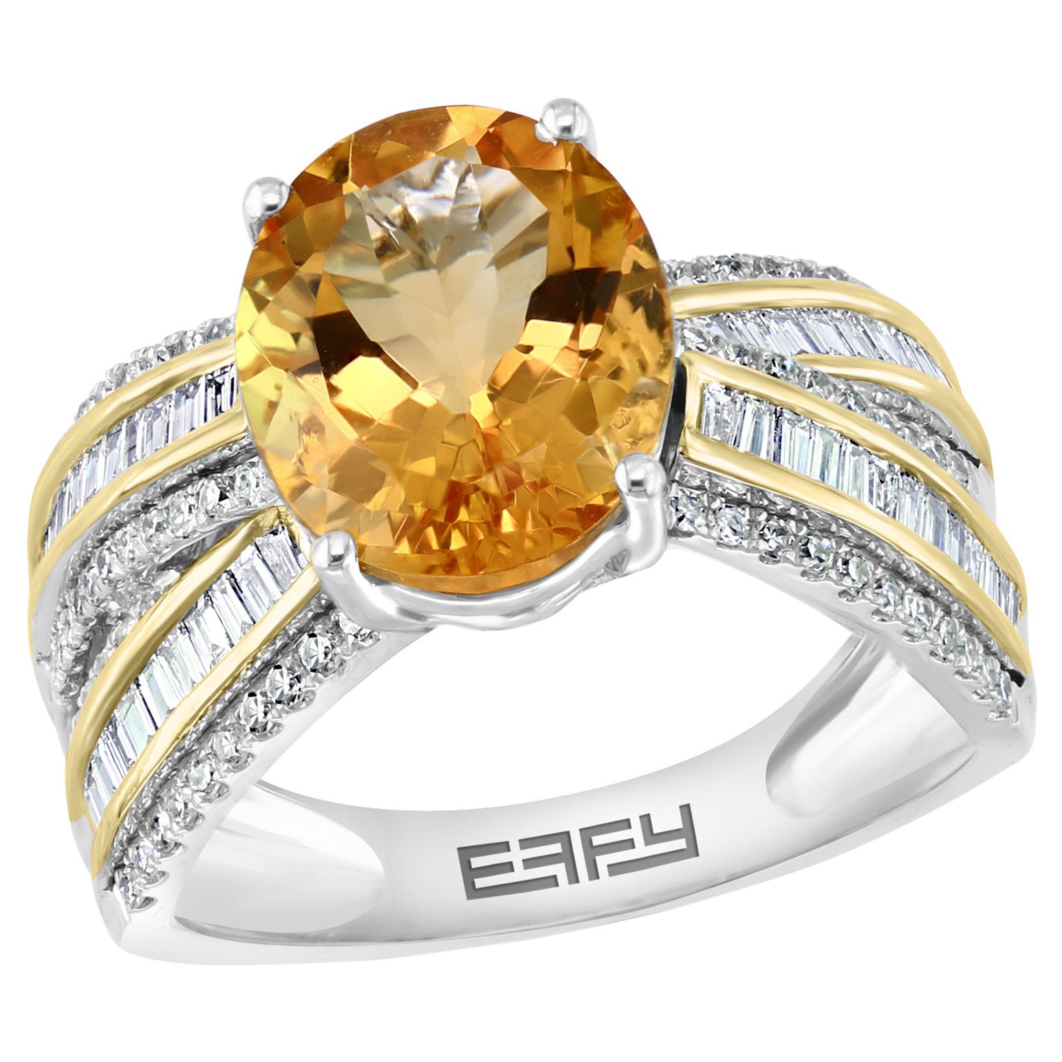 Effy 14 Karat White and Yellow Gold Citrine and Diamond Ring  For Sale