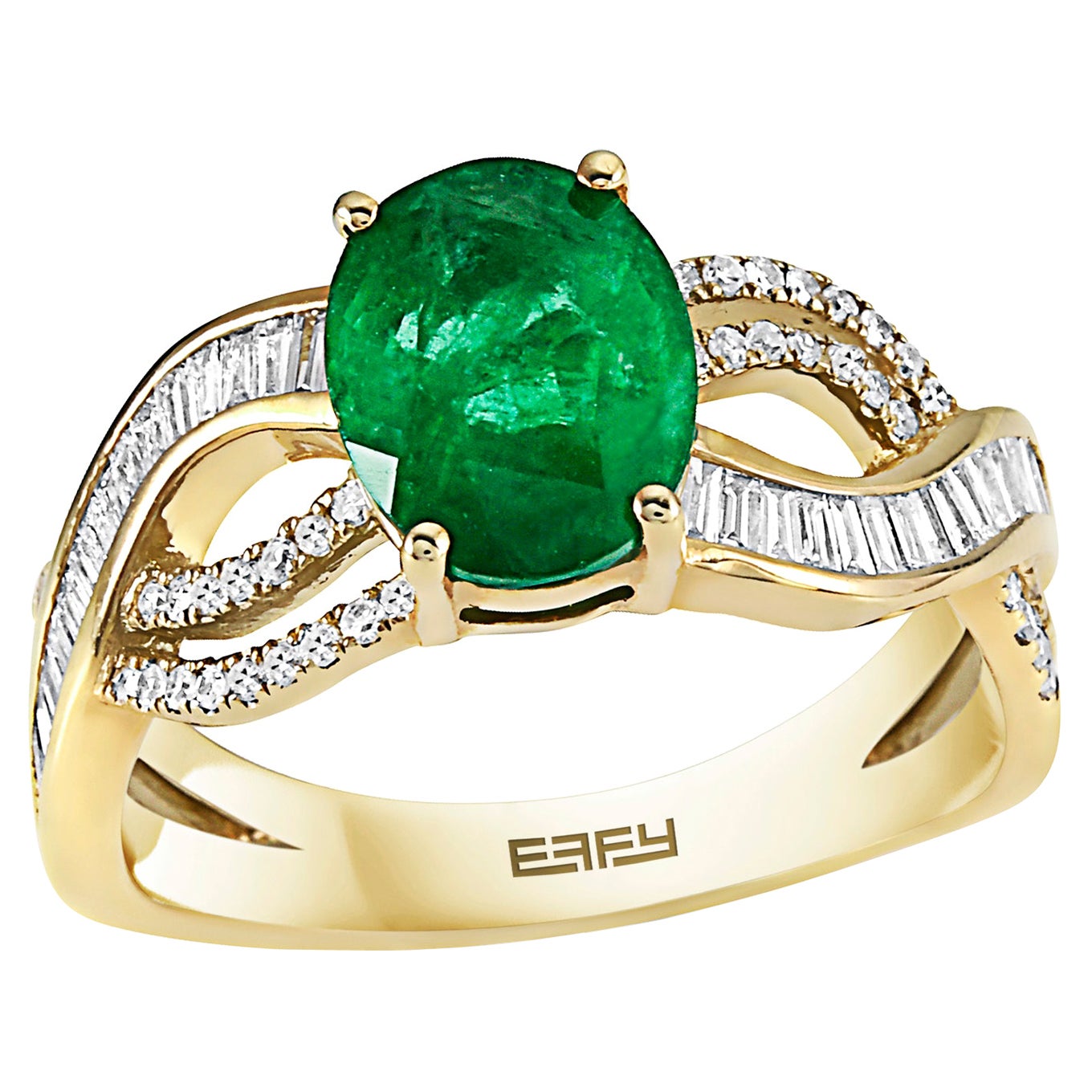 Effy 14 Karat Yellow Gold Emerald and Diamond Ring For Sale
