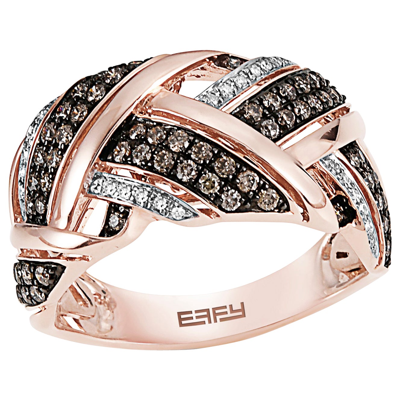 Effy 14 Karat Rose Gold White and Brown Diamond Ring  For Sale