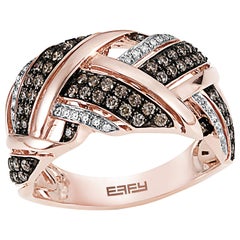 Effy 14 Karat Rose Gold White and Brown Diamond Ring 