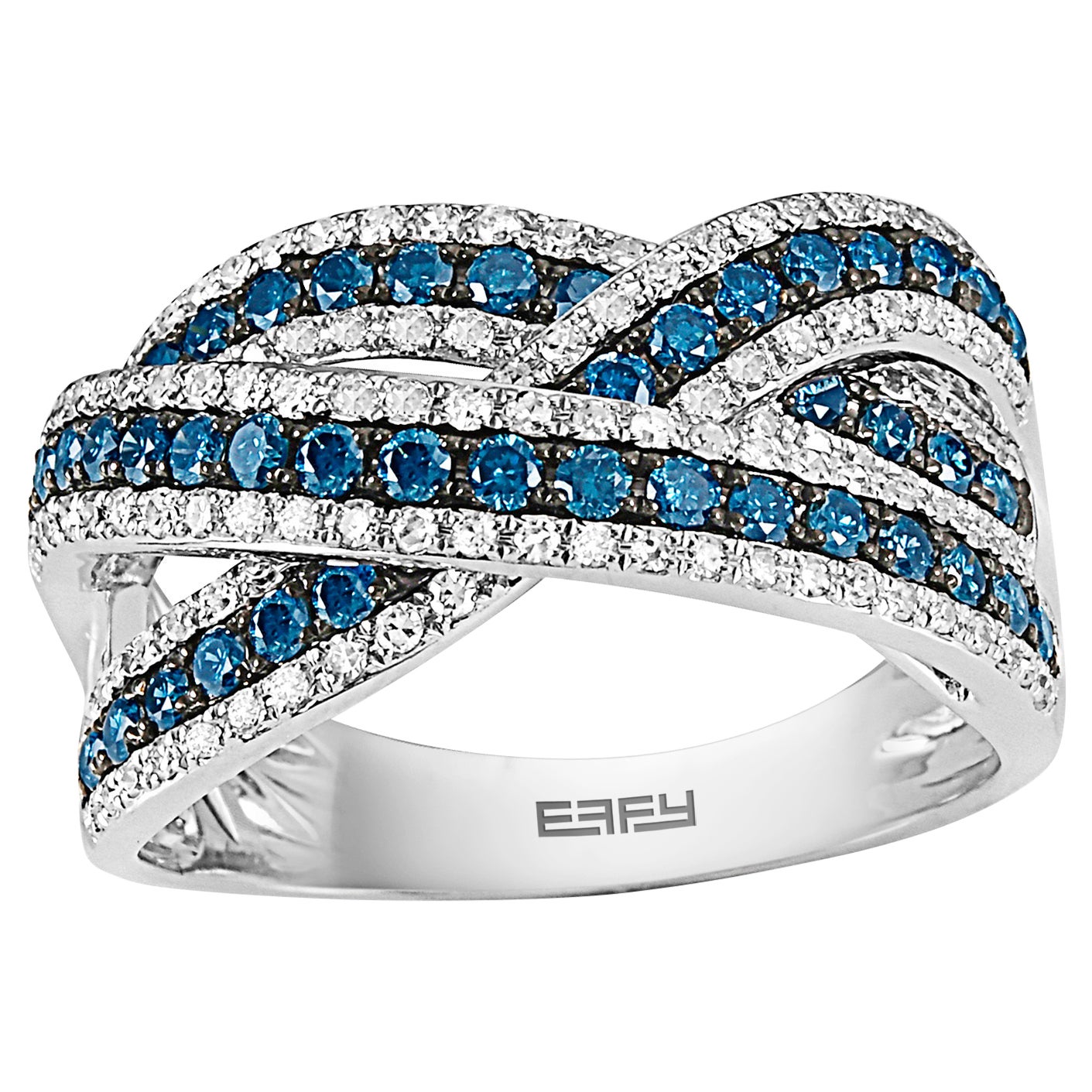 Effy 14 Karat White Gold Diamond & Blue Diamond Ring  For Sale
