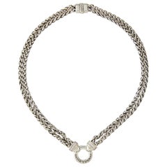 David Yurman Sterling Silber Double Weizen Kette Halskette w / .22ctw Pave Diamanten