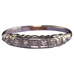 Fascia nuziale antica Art Deco in oro bianco 14K con diamante a taglio singolo