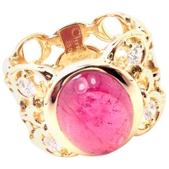 Christian Dior Diamond Large Pink Tourmaline Yellow Gold Band Ring