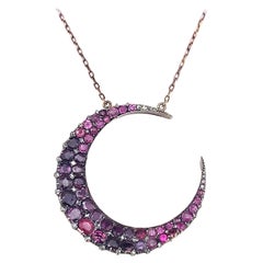 Antique Silver/Gold Ruby Crescent Moon Necklace