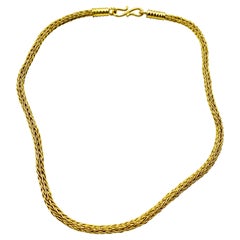 Ancient Etruscan Style Hand Woven 18K Yellow Gold Chain Necklace