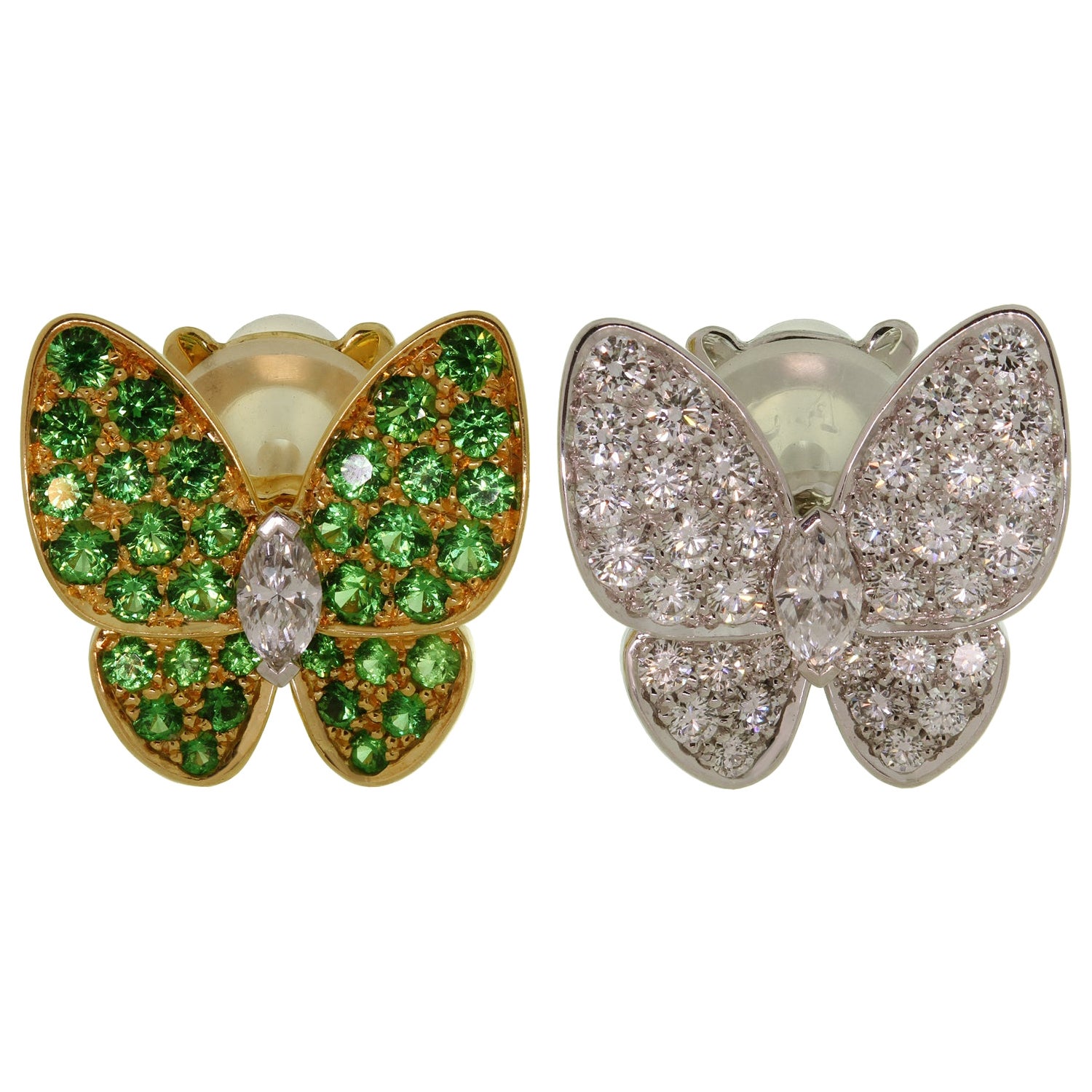 Van Cleef & Arpels Diamond Tsavorite Yellow & White Gold Butterfly Earrings