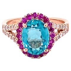 3.19 Carat Apatite Pink Sapphire Diamond 14 Karat Rose Gold Ring