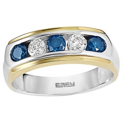 Effy 14K White & Yellow Gold Men's Diamond & Blue Diamond Ring