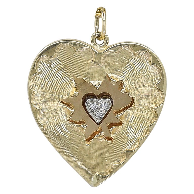 Gold Diamond Heart-in-Heart Charm Pendant